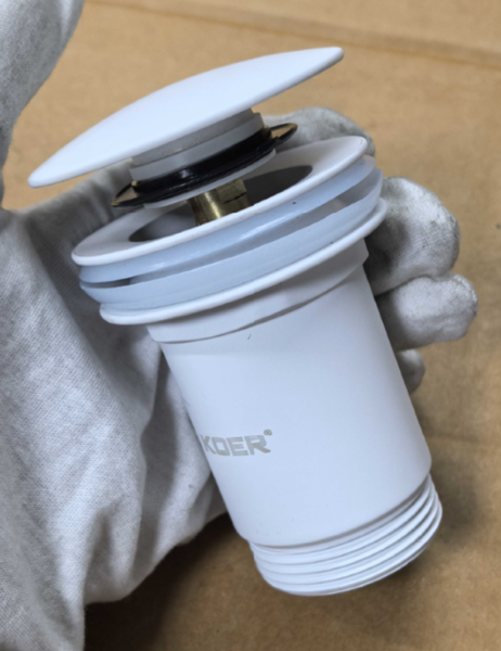 Донний клапан для раковини Koer PW-08-03 1 1/4'' без переливу автоматичнийСLICK-СLACK (Колір білий) (KR5787) KR5787 фото