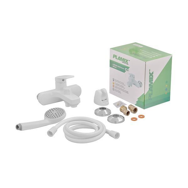 Змішувач для ванни Plamix Lucas-009 EURO SET White з шлангом, лійкою та кронштейном (PM0708) PM0708 фото