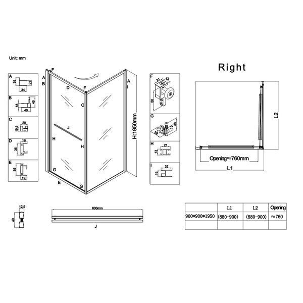 Душова кабіна без піддону Koer SR SC09-90x90x200-R-TR-07 прозоре скло Easy Clean 6мм Графіт (KR5772) KR5772 фото