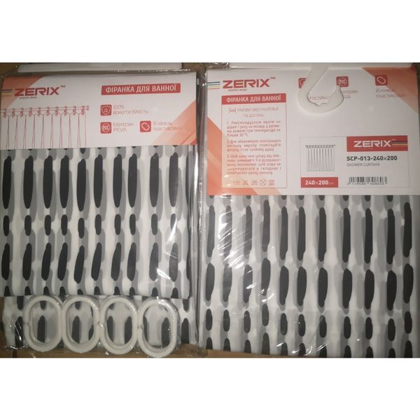 Шторка для ванної Zerix SCP-013-240x200 з PEVA (поліетиленвінілацетату) (Візерунок "Клітина" сіра) (ZX6086) ZX6086 фото