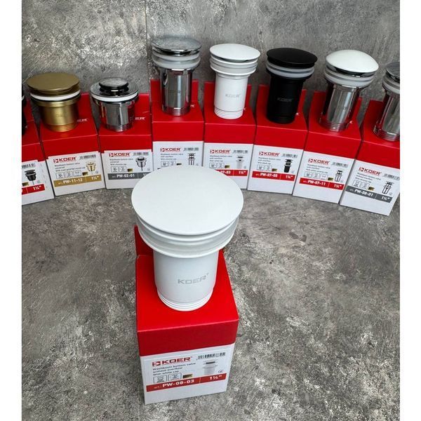 Донний клапан для раковини Koer PW-08-03 1 1/4'' без переливу автоматичнийСLICK-СLACK (Колір білий) (KR5787) KR5787 фото