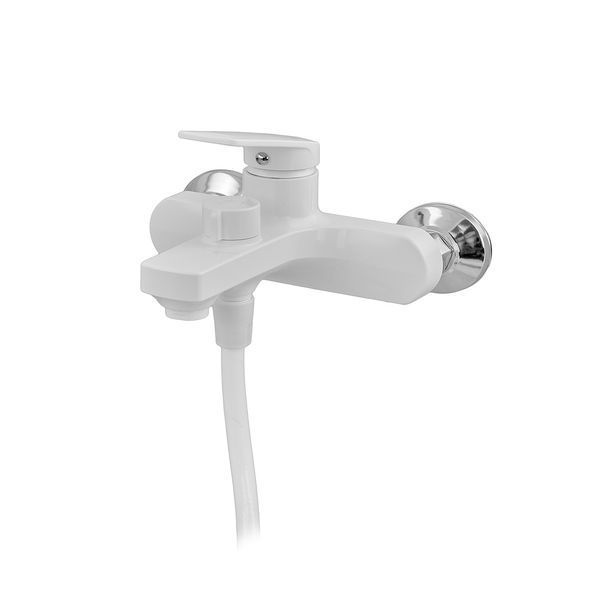 Змішувач для ванни Plamix Lucas-009 EURO SET White з шлангом, лійкою та кронштейном (PM0708) PM0708 фото