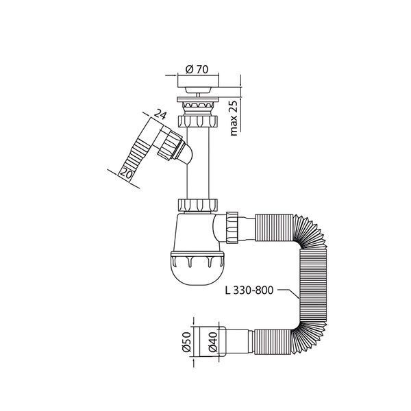 Сифон для кухни Mixxus SK-01-B 1 1/2"x40 с литым выпуском и отводом для стиральной машины (MI8191) MI8191 фото