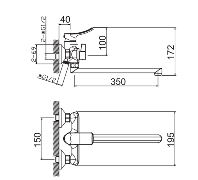 Змішувач для ванни HAIBA BOLERO 006 EURO (Колір хром) (HB9577) HB9577 фото