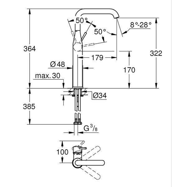 Одноважільний змішувач для раковини XL-Size Grohe Essence (24170001) 24170001 фото