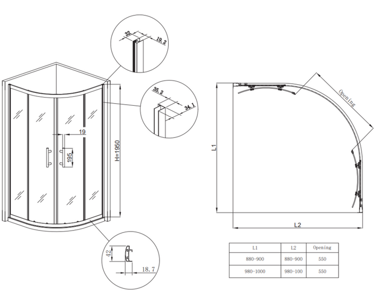 Душевая кабина без поддона Koer SR SC04-90x90x195-TR-07 прозрачное стекло Easy Clean 5мм, графит (KR5362) KR5362 фото