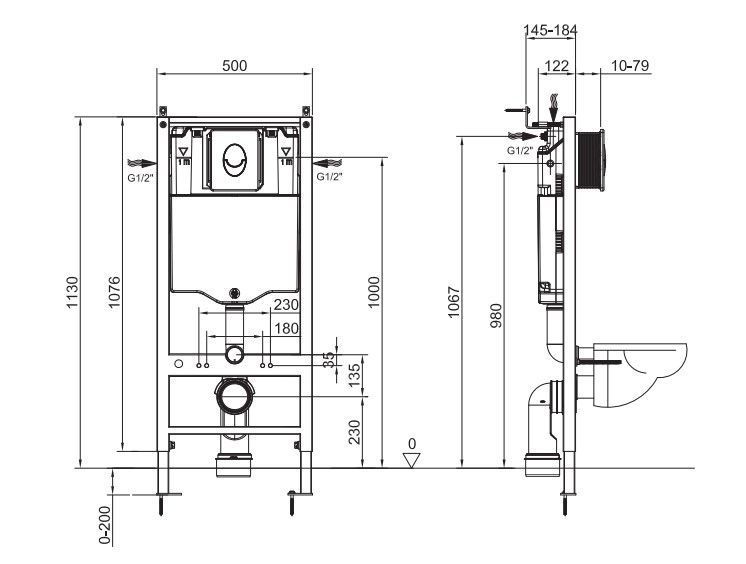Инсталляция для подвесного унитаза Koer KT-0503-01 500x126x1150mm с панелью смыва KT-0606-01 Хром (KR5347) KR5347 фото