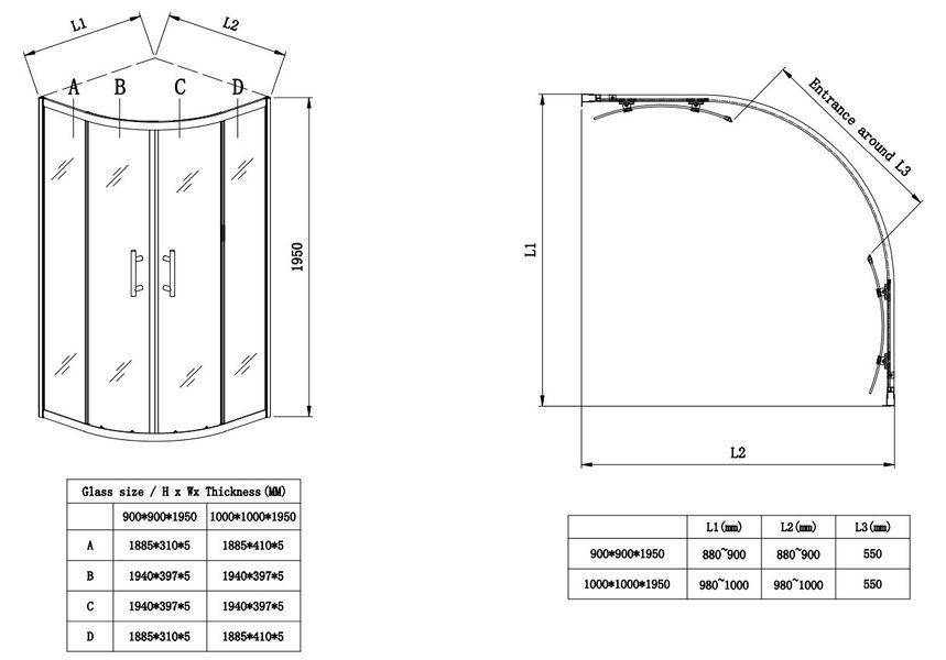 Душевая кабина без поддона Koer SR SC04-90x90x195-TR-07 прозрачное стекло Easy Clean 5мм, графит (KR5362) KR5362 фото