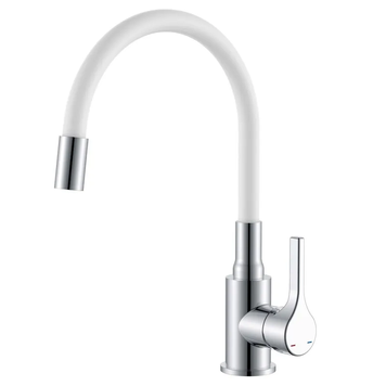 Смеситель для кухни Zerix Rex-011 Chrome Refl.White из нерж. стали (Цвет хром+силик.излив белый) (ZX6129) ZX6129 фото
