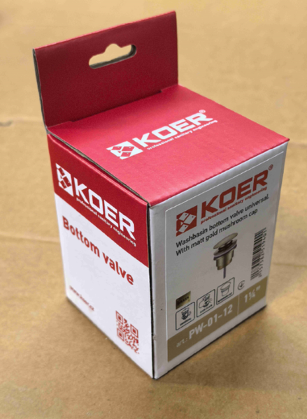 Донний клапан для раковини універсальний (з/без переливу) Koer PW-01-12 автоматичний (Click-Clack) (Колір золото матове) 1 1/4'' (KR5194) KR5194 фото