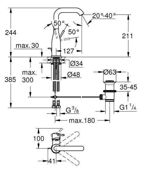 Змішувач для раковини L-розміру Grohe Essence New (24174001) 24174001 фото