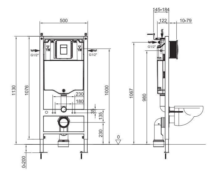 Инсталляция для подвесного унитаза Koer KT-0504-01 500x126x1150mm с панелью смыва KT-0607-01 Хром (KR5348) KR5348 фото
