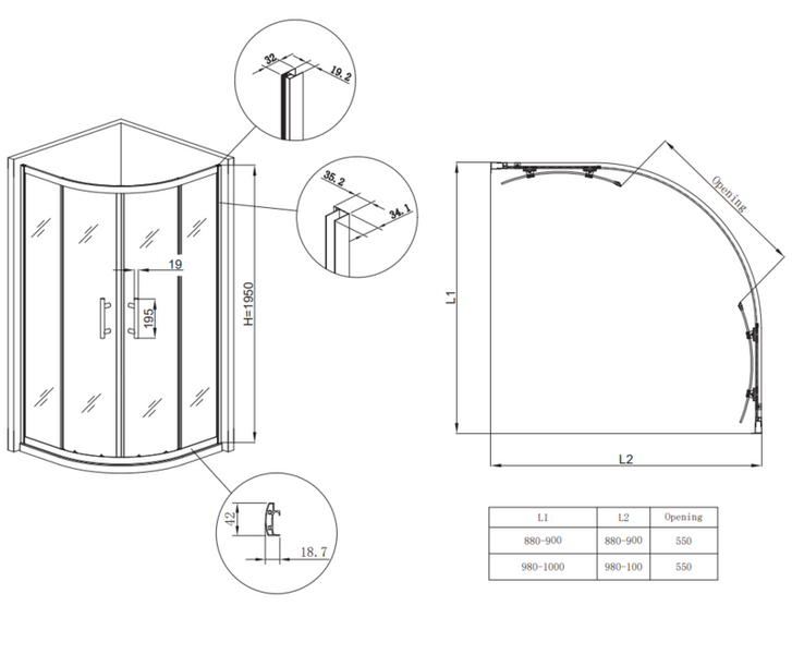 Душевая кабина без поддона Koer SR SC04-100x100x195-TR-01 прозрачное стекло Easy Clean 5мм, хром (KR5361) KR5361 фото