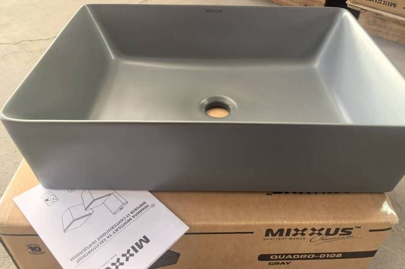 Раковина накладная Mixxus Premium QUADRO-0108 GRAY 550x390x145mm (MP6652) MP6652 фото