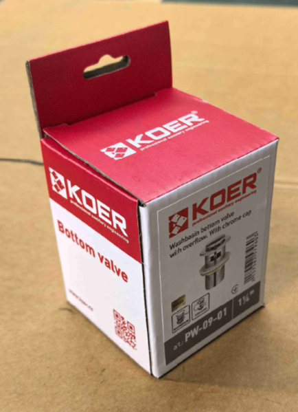 Донний клапан для раковини Koer PW-09-01 1 1/4'' з переливом автоматичний СLICK-СLACK (Колір хром) (KR5796) KR5796 фото