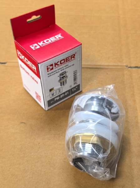 Донний клапан для раковини Koer PW-09-01 1 1/4'' з переливом автоматичний СLICK-СLACK (Колір хром) (KR5796) KR5796 фото