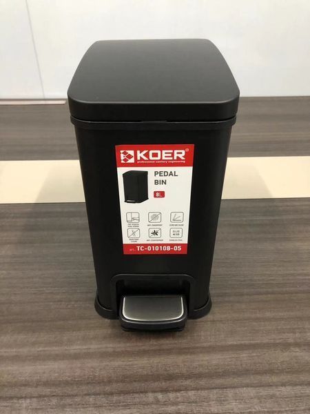 Мусорное ведро с плавным закрытием прямоугольное Koer TC-010108-05 8 л цвет черный (KR5593) KR5593 фото