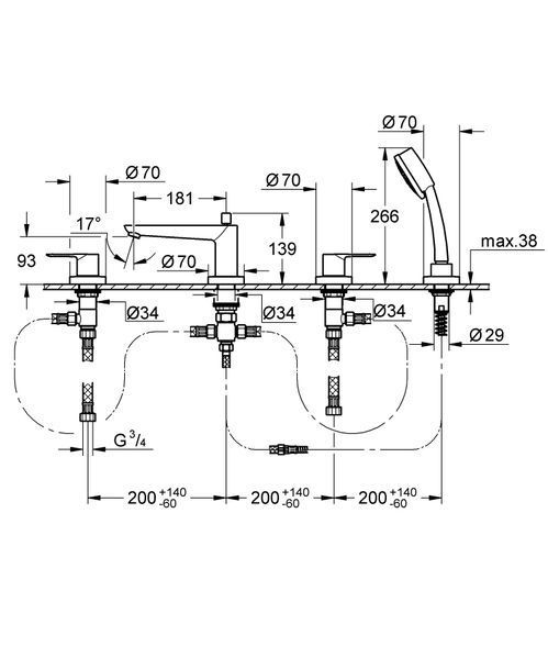 Смеситель на борт ванны на 4 отверстия Grohe BauLoop (2511900A) 2511900A фото