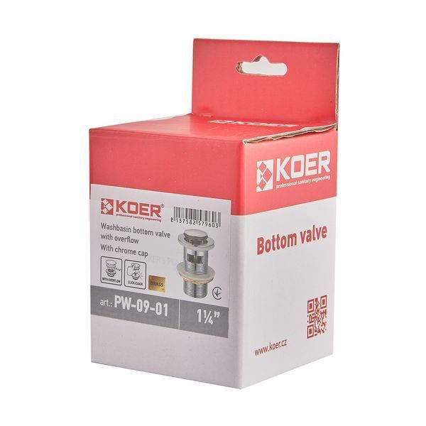 Донний клапан для раковини Koer PW-09-01 1 1/4'' з переливом автоматичний СLICK-СLACK (Колір хром) (KR5796) KR5796 фото