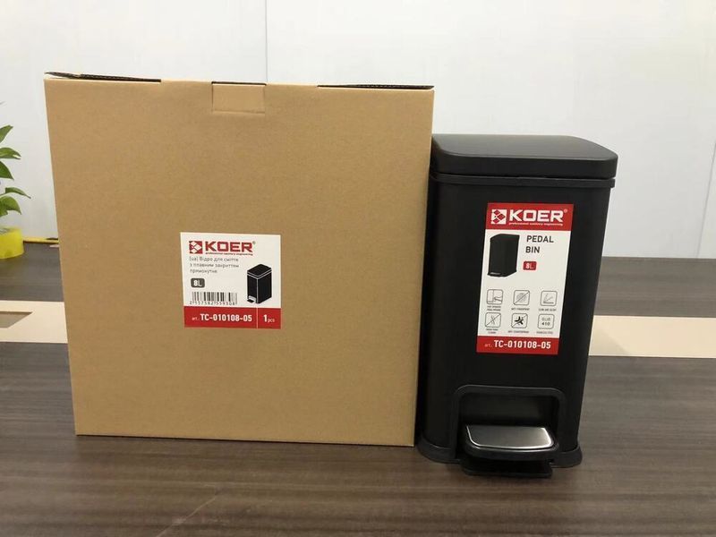 Мусорное ведро с плавным закрытием прямоугольное Koer TC-010108-05 8 л цвет черный (KR5593) KR5593 фото