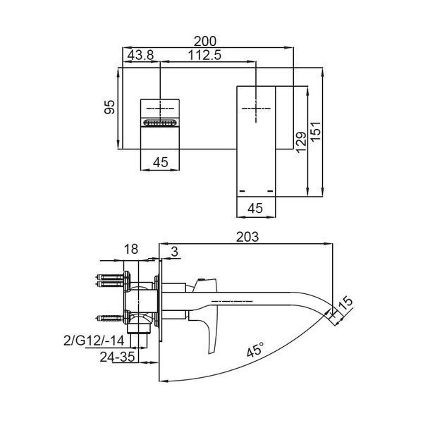 Змішувач для умивальника Koer KB-16007-01 вбудований (Колір хром) (KR3450) KR3450 фото