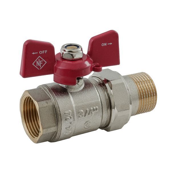 Кран с американкой Nolf classic NFC.921-08-3/4" FM ГШМ, ручка "бабочка" красная (NF3151) NF3151 фото
