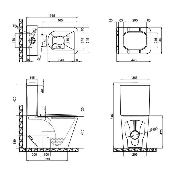 Чаша унитаза-компакта Mixxus Premium Quadro-0402-R Bowl 675х390х855 Rimless без сиденья (MI8340) MI8340 фото