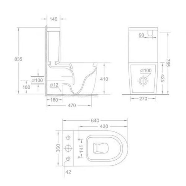 Чаша унитаза-компакта Mixxus Ellipse-0403-T3 Bowl 640х360х835 Tornado 3.0 без сиденья (MI8345) MI8345 фото