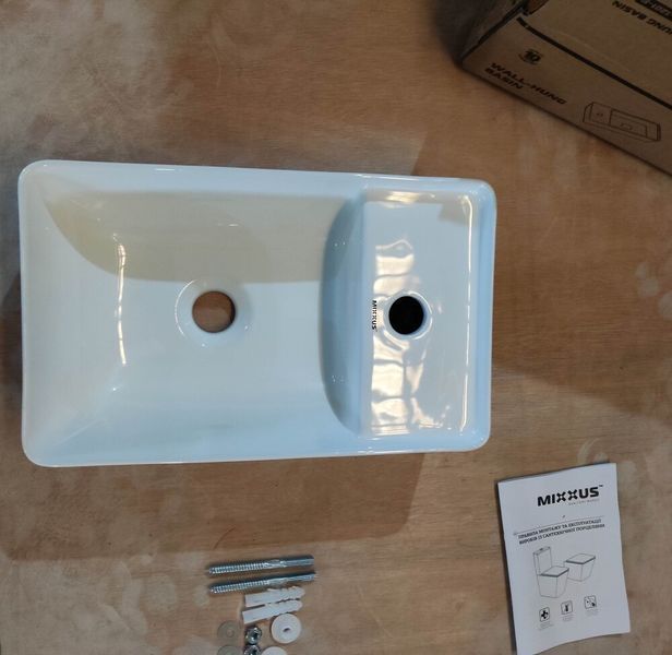 Раковина підвісна Mixxus Premium QUADRO-1201-R 430х265х135mm з отвором під змішувач та переливом (MP6504) MP6504 фото