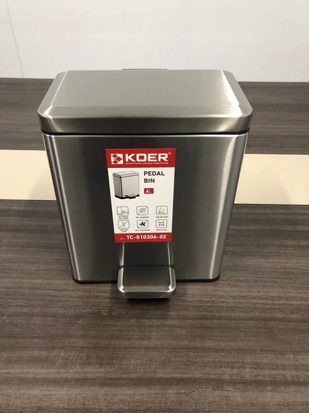 Відро для сміття з плавним закриттям прямокутне Koer TC-010306-02 6 л колір нержавійка (KR5600) KR5600 фото