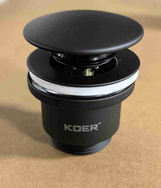 Донный клапан для раковины универсальный (с/без перелива) Koer PW-01-05 автоматический (Click-Clack) (Цвет черный) 1 1/4'' (KR3403) KR3403 фото