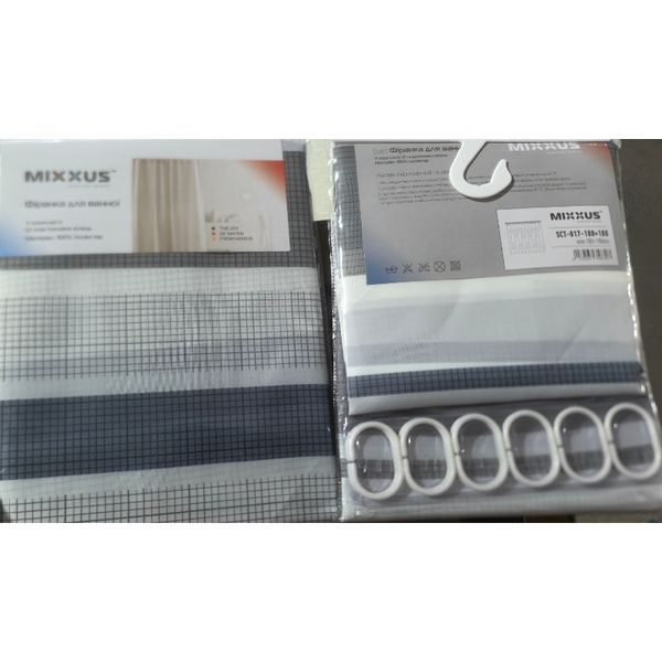 Шторка для ванной Mixxus SCT-017-180x180 из полиэстера (Узор "Полоска" бело-черная) (AC3587) AC3587 фото