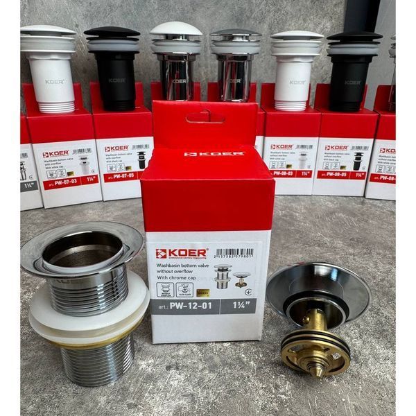 Донный клапан для раковины Koer PW-12-01 1 1/4'' без перелива автоматический СLICK-СLACK (Цвет хром) (KR5798) KR5798 фото