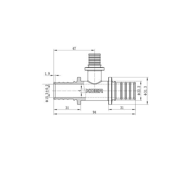 Тройник переходный Koer KA.T25-16-25 - 25(3.5mm) x 16(2.2mm) x 25(3.5mm) (KR4890) KR4890 фото