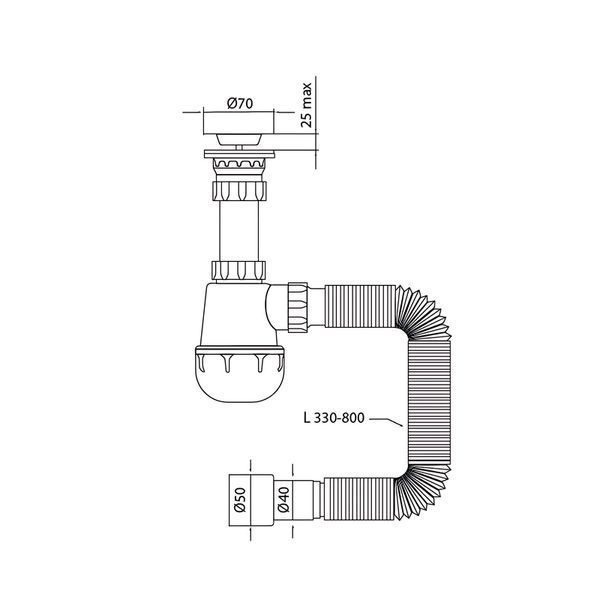 Сифон для кухні Mixxus SK-01-A 1 1/2"x40 з литим випуском 40*40/50 (MI8190) MI8190 фото