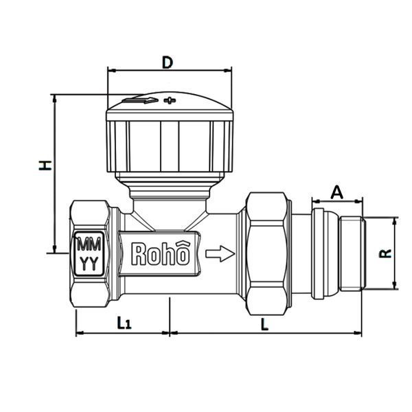 Кран радіаторний термостатичний Roho R5160-050 - 1/2" (М30х1,5) прямий (RO0124) RO0124 фото