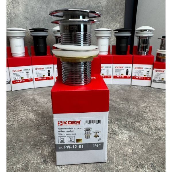 Донный клапан для раковины Koer PW-12-01 1 1/4'' без перелива автоматический СLICK-СLACK (Цвет хром) (KR5798) KR5798 фото