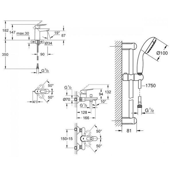 Набір змішувачів для ванни S-Size Grohe BauLoop (123214S) 123214S фото