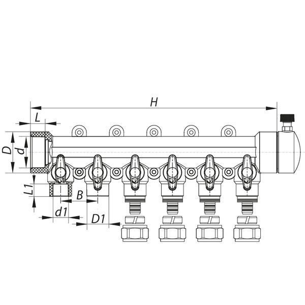 Колектор розподільний 6-way з фітингом (40x20) PPR KOER K0194.PRO (KP2559) KP2559 фото