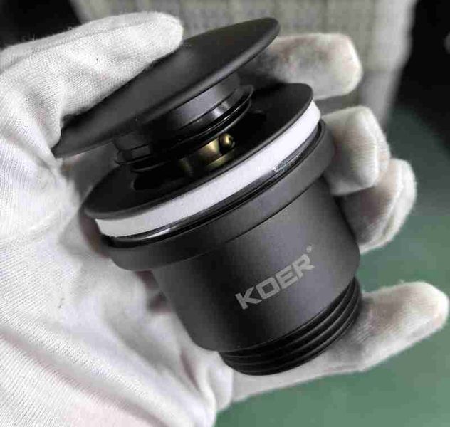 Донный клапан для раковины универсальный (с/без перелива) Koer PW-01-05 автоматический (Click-Clack) (Цвет черный) 1 1/4'' (KR3403) KR3403 фото