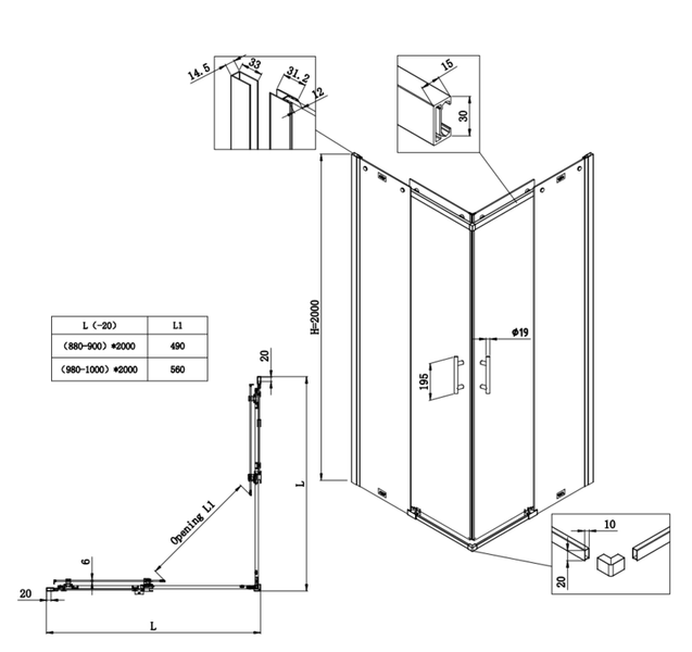 Душова кабіна без піддону Koer SR SC03-100x100x200-TR-01 прозоре скло Easy Clean 6мм, хром (KR5357) KR5357 фото