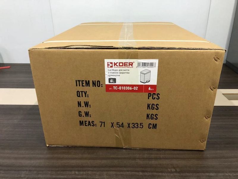 Відро для сміття з плавним закриттям прямокутне Koer TC-010306-02 6 л колір нержавійка (KR5600) KR5600 фото
