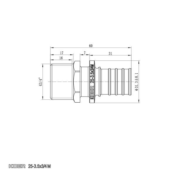 Перехідник з ЗР Koer KA.A08M-25 - 25(3.5mm) x 3/4"M (KR4853) KR4853 фото