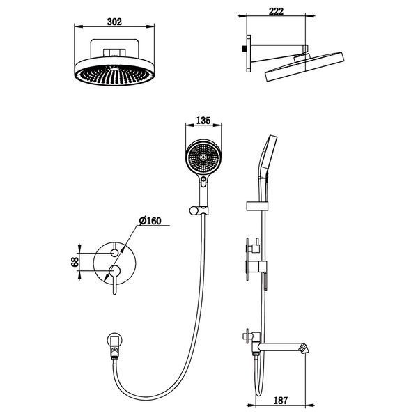 Вбудована душова система Koer KB-66029-05 3 функції Колір чорний (KR5492) KR5492 фото
