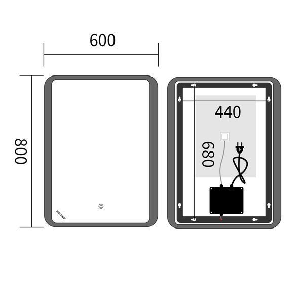 Зеркало Mixxus Premium OLIVARY MR19-80x60-Reverse с Led Touch, Anti-fog, димером (3-6,5kK) (MP6628) MP6628 фото