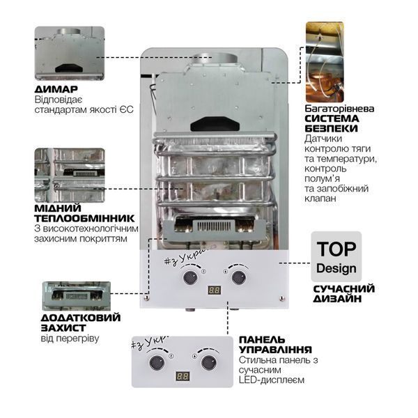 Газовая колонка MIXXUS GWH-0610 BASIC GLASS дымоходная 10 л/мин (панель из стекла с рисунком) (WH0027) WH0027 фото