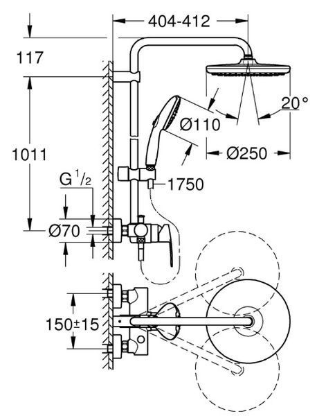 Душевая система с однорычажным смесителем настенного монтажа Grohe Tempesta System 250 (26673001) 26673001 фото