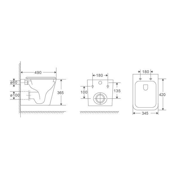 Унитаз подвесной Mixxus Premium Quadro-0301-R 490x340x360mm, система смыва Rimless (MP6452) MP6452 фото