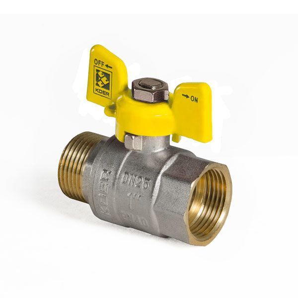 Кран шаровой KOER KR.218.G - 1" FM ГШМ YELLOW, ручка "бабочка" желтая (KR0096) KR0096 фото