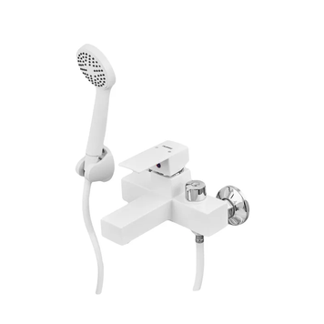Змішувач для ванни Plamix Kubus-009 EURO SET White (з шлангом, лійкою та кронштейном) (PM0673) PM0673 фото